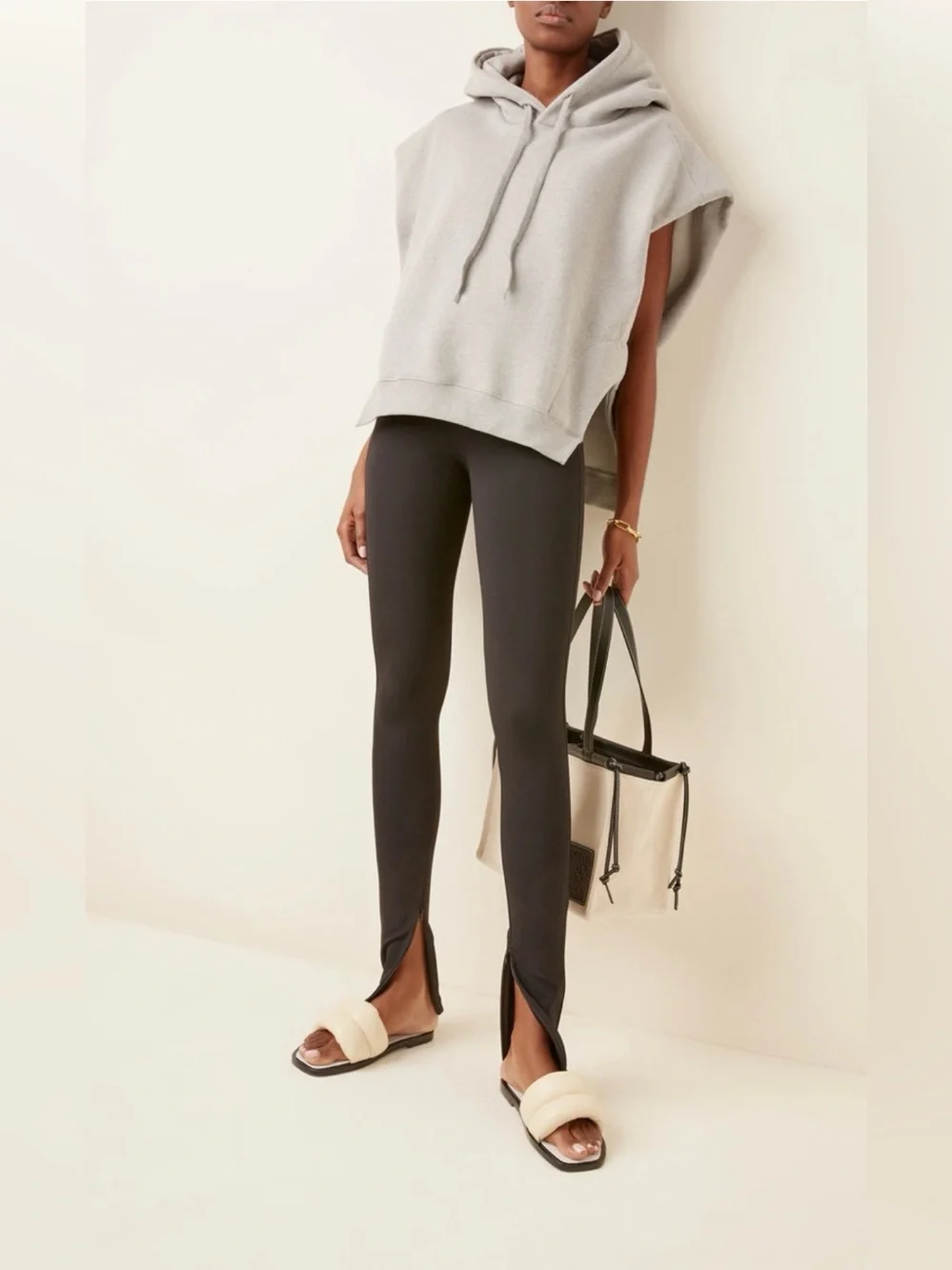 The Frankie Shop Alex Sleeveless Statement Shoulder Hoodie NWT | Heather Grey